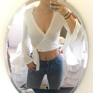White long sleeve wrap shirt